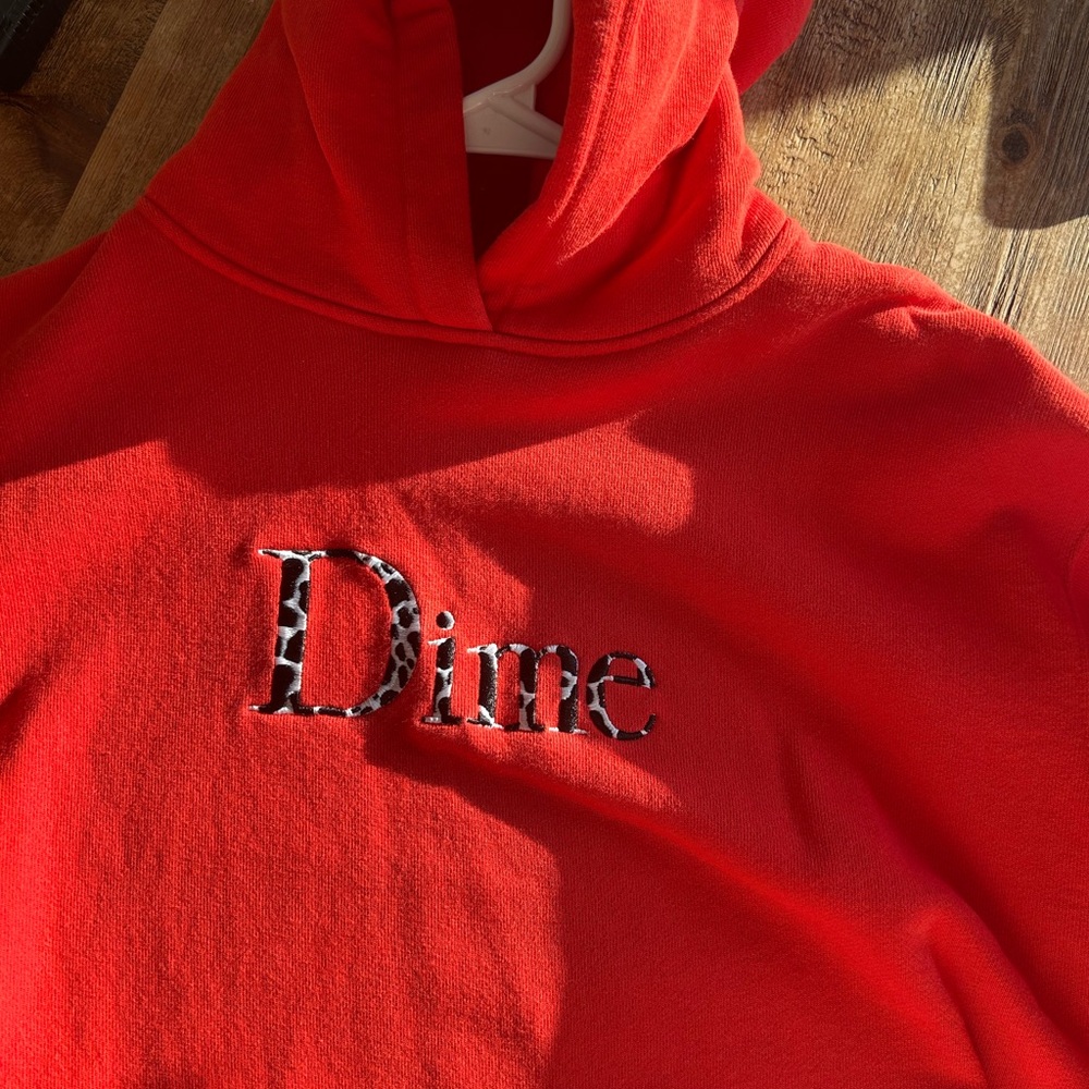 Dime Studios Red Hoodie Sweater with Cow Print Logo